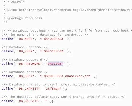 Úprava hodnoty DB_PASSWORD v souboru wp-config.php