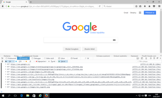 Kontrola HTTP/2 v konzoli Firefoxu