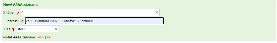 DNS Manažer AAAA záznam