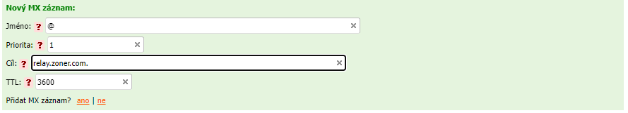 DNS Manažer MX záznam