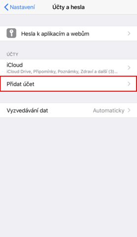 iPhone - přidání účtu