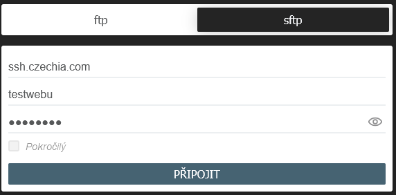 Přihlašovací formulář -SFTP