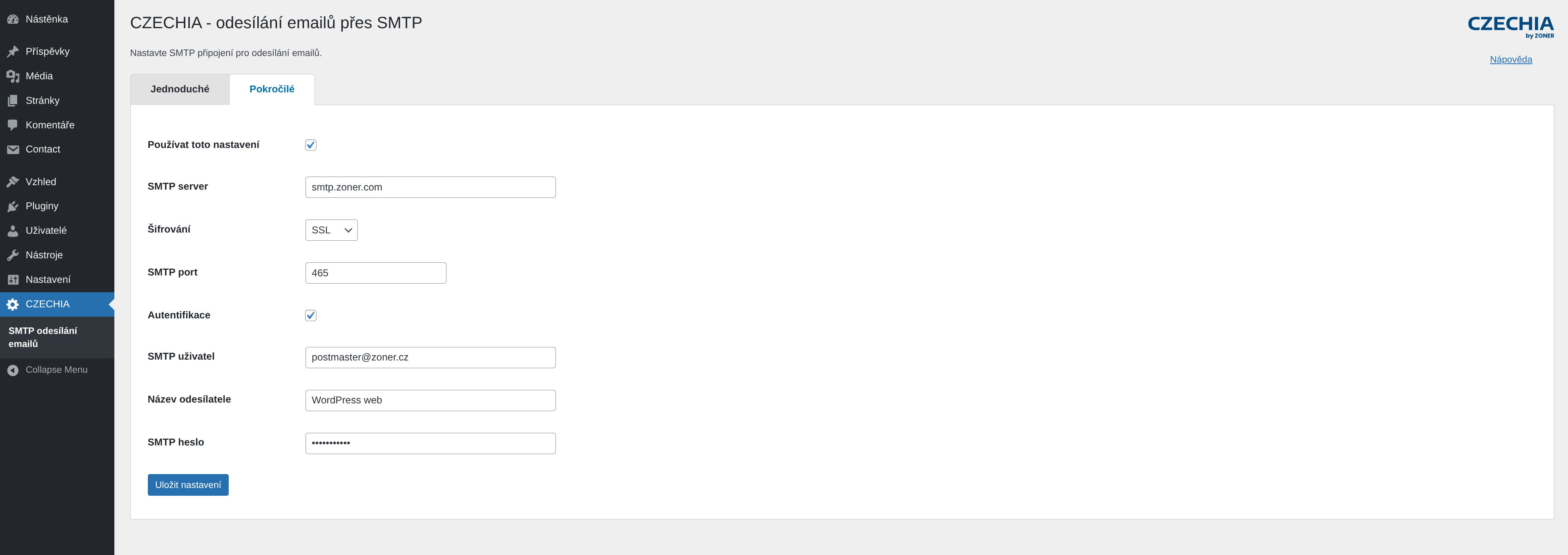 CZECHIA SMTP plugin - pokročilé nastavení