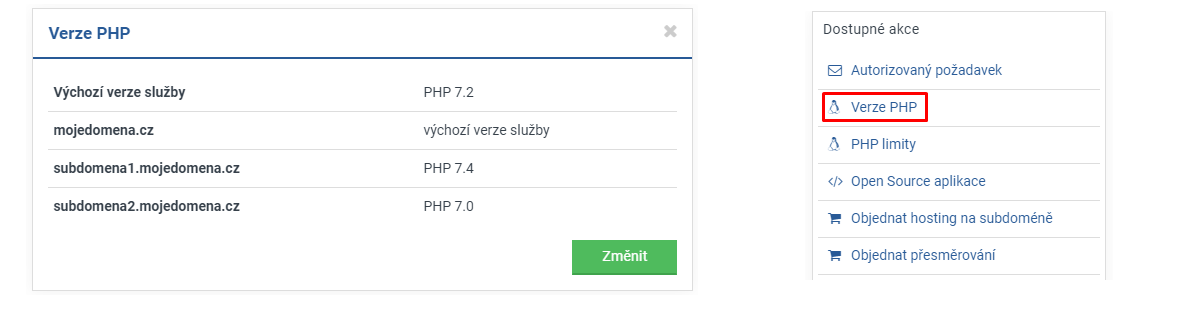 Jak změnit PHP?